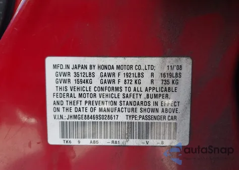2009 Honda Fit Sport from USA, damaged, VIN JHMGE88469S028617